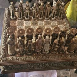 Vintage Hand Carved Stone Chess Set Mexico 1910 Mexican Revolution War