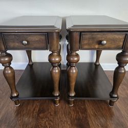 Matching Solid Wood End Tables – Pair – Storage Drawer & Lower Shelf