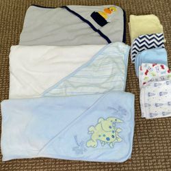 3 Baby Bath Towels & 5 Baby Wash Clothes