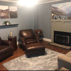 Leather Chair, Foot Ottoman, And Side Table 