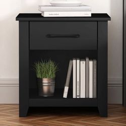 Nightstand - Matte Black with Drawer & Shelf