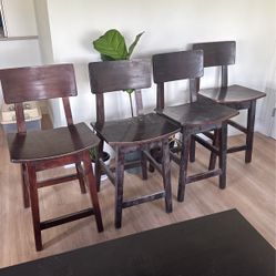 Set of Four Wood Bar Stools