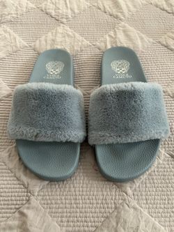Vince Camuto Blue Faux Fur Slides 5