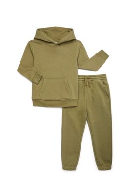 Green Boys Fleece Hoodie and Jogger Set, Size large (10-12) & Husk.  (R)