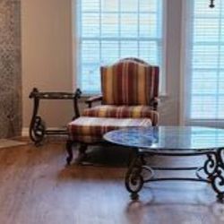Chair & ottoman set  with glass tables