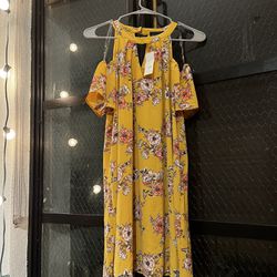 Yellow Summer Floral Dress S
