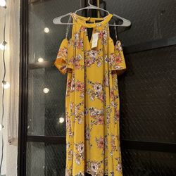 Yellow Summer Floral Dress S
