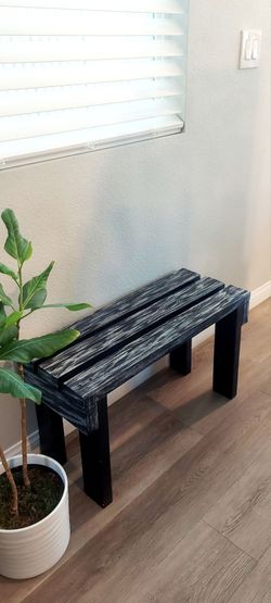 🌱Solid Wood Bench ::: 17"H X 30"W X 12"D (3 Planks) ::: Distressed Black/Silver Drop
