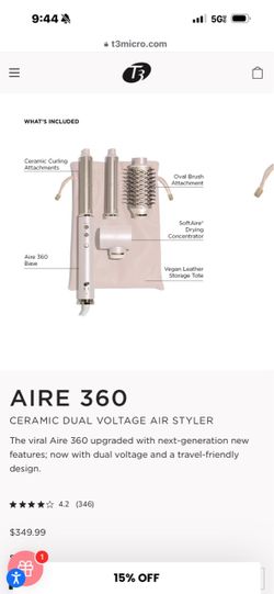 T3 AIRE 360 CERAMIC DUAL VOLTAGE AIR STYLER