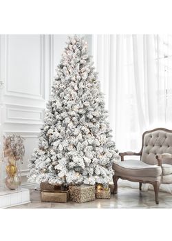 5FT Prelit Flocked Christmas Tree with 300 Lights & 600 Branch Tips, Premium Artificial Christmas Tree with Pine Cone, Pre Lit Hinged Xmas Tree with M