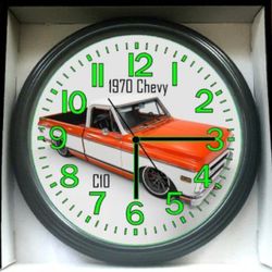 1970 Chevy Chevrolet C10 Bagged Glow In The Dark Wall Clock