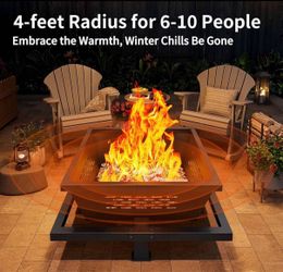 36 inch fire Pit, Square Outdoor Fire Pit with Poker, Wood Burning Fire Pit for Camping, Backyard, Patio