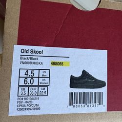 New Black Vans Old Skool Black Skate Shoes
