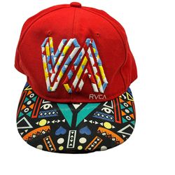 RVCA Red Snapback Hat with Colorful Tribal Brim Design - Stylish and Adjustable