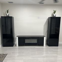 Heated Fireplace and LED Bookshelves
