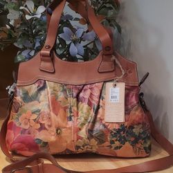 New With Tags Patricia Nash Spring Floral Leather Crossbody Shoulder Purse 