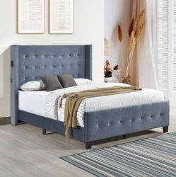 June Promotion Velvet upholstered Queen bed w/Speaker & USB charger in various colors