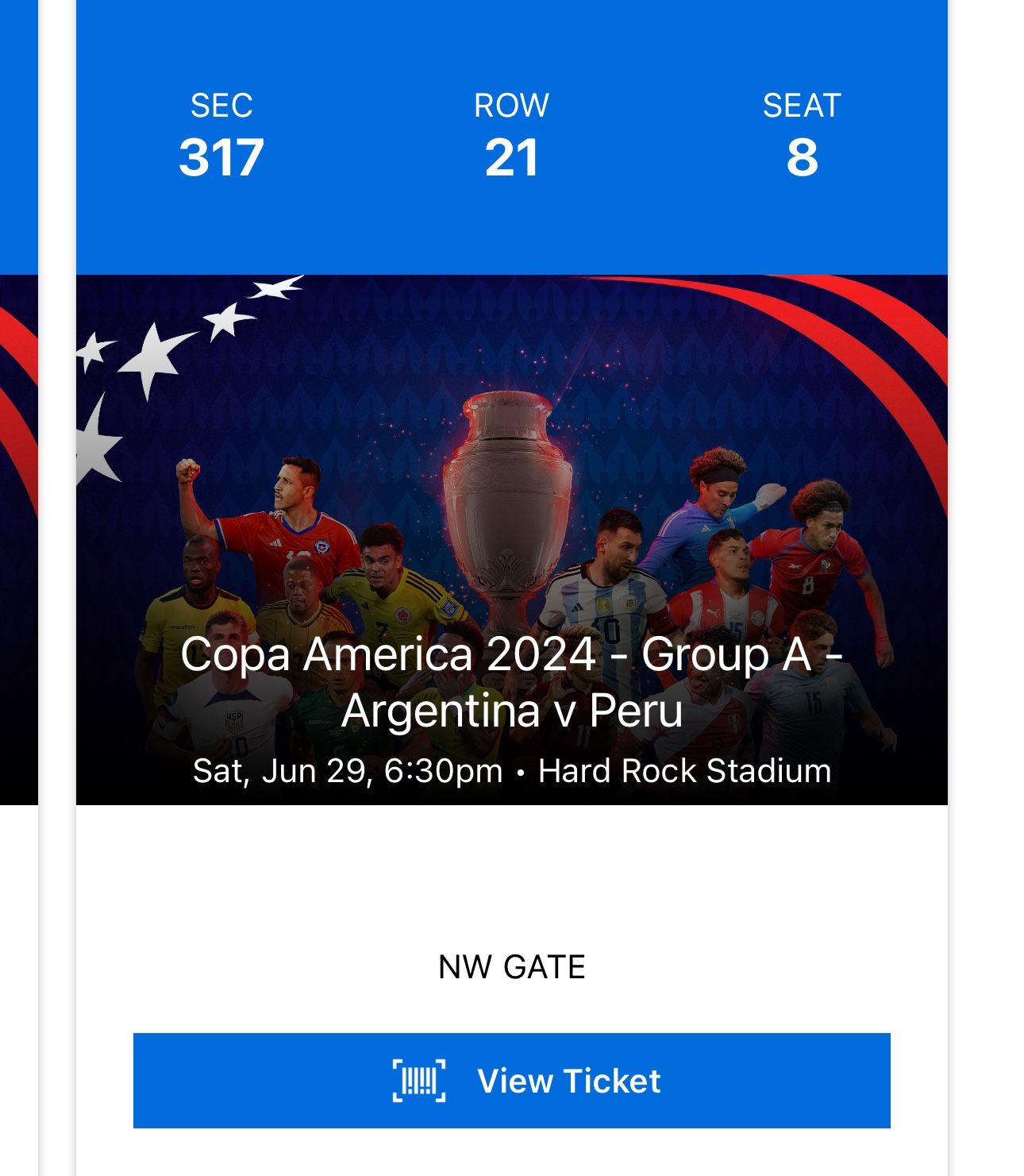 COPA AMÉRICA ARGENTINA VS PERU @Miami 2 Tickets 