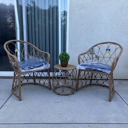 3 Pieces Wicker Woven Chat Set Of 3 Color: Tan/Navy Need To Assemble 