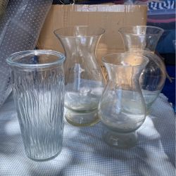 4 Glass Flower Vases 