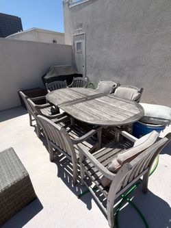 Teak Outdoor Dining Table and 8 Chairs