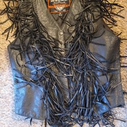 Women's Interstate Leather Black Biker Vest (Medium)
