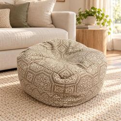 Cream & Gray Patterned Pouf / Floor Ottoman
