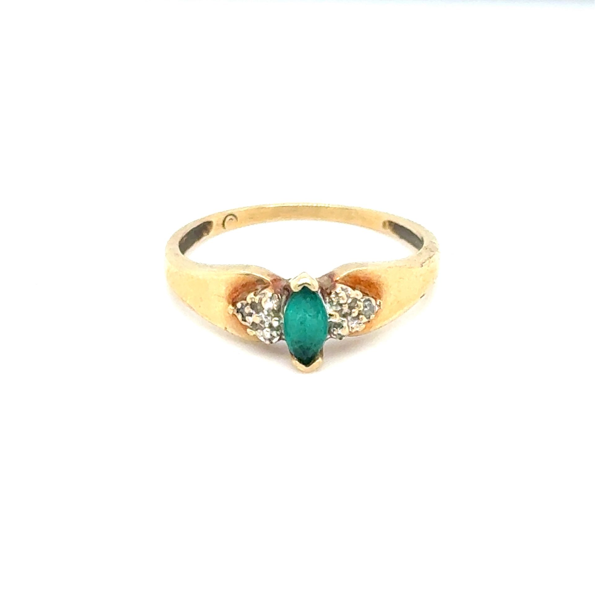 Minimalist 10K Gold Emerald/Diamonds Ring