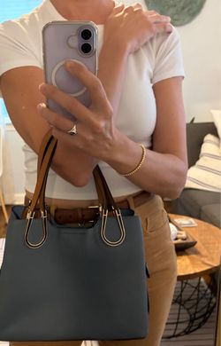Blue Structured Handbag with Gold Hardware