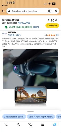 BMW dash camera F15 X5, X1, X3