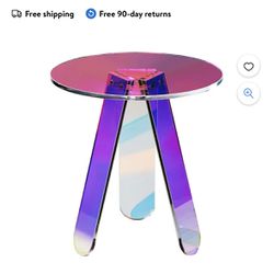  Brand New Round Iridescent Side Table, Acrylic End Table