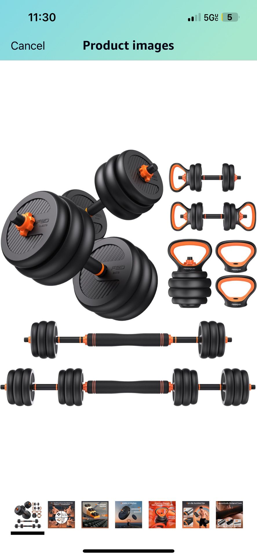 FEIERDUN Adjustable Dumbbells, 20/30/40/50/70/90lbs Free Weight Set with Connector, 4 in1 Dumbbells Set Used as Barbell, Kettlebells, Push up Stand, F