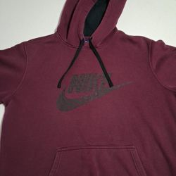 Nike Hoodie Mens Medium Burgundy Pullover Swoosh Logo Fleece Sweatshirt