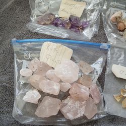 Stones Collectable, Rose Quartz, Amythest,Citrine, Tourmaline,Quartz, Moon Stone, White & Blue Topaz, Cut Pink Saphire .81 AND More