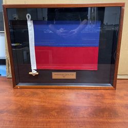Wood Framed Shadow box International Signal Flag “E”