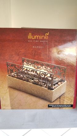 Illumined tabletop oil wick flame botanical burning firelight
