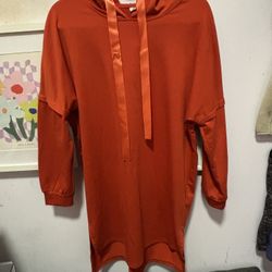 Orange hooded tunic with satin ribbons Size L