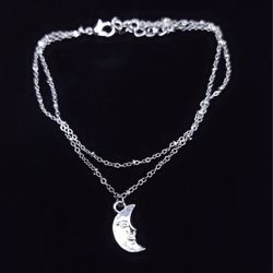 silver crescent moon layer chain anklet 