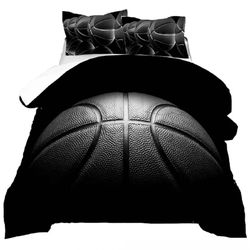 Black Basketball Bedding Twin Size for Boys Kids Teens 3D Basketball Sports Comforter Sets Black and Grey Quilt 1 Comforter + 1 Pillow Case