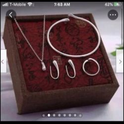 925 Sterling Silver 4pcs Waterdrop Jewelry Set 