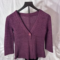 Susan Bristol Royal Purple Double Knit One-Button 3/4 Sleeve Cardigan