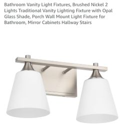 New Bathroom Vanity Light Fixtures, Brushed Nickel 2 Lights Traditional Vanity Lighting Fixture with Opal Glass Shade, Porch Wall Mount Light Fixture 
