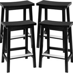 295 Signature Solid Wood Saddle-Seat Kitchen Counter-Height Stool, 24-Inch Height, Black - Set of 4