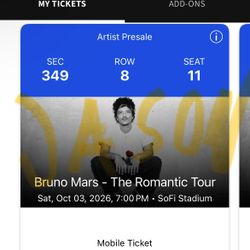 Bruno Mars 6x Tickets LA The Romantic Sofi Stadium Transfer Ready.