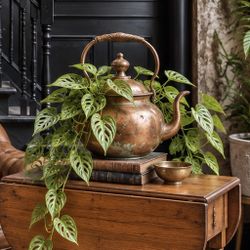 Vintage Aged Copper Brass Teapot Aged Patina Kettle Planter Centerpiece Verdigris Collectible 