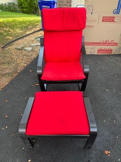 IKEA POÄNG Red Lounge Chair with Matching Ottoman