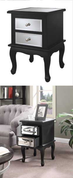 Black High Quality Queen Anne Wooden Mirrored End Table/Night Stand