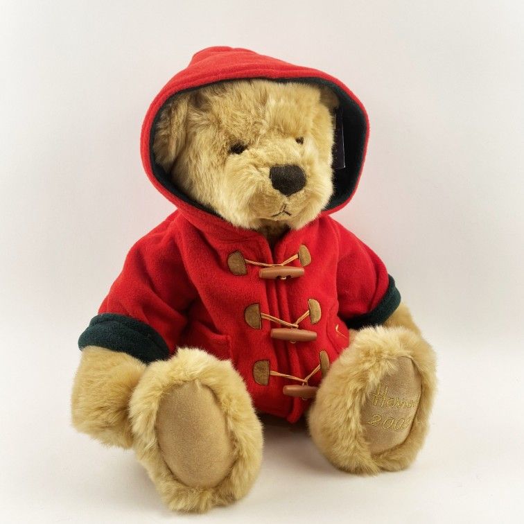 Harrods Vintage 2003 Plush 14" Christmas Teddy Bear - Hooded Red Jacket
