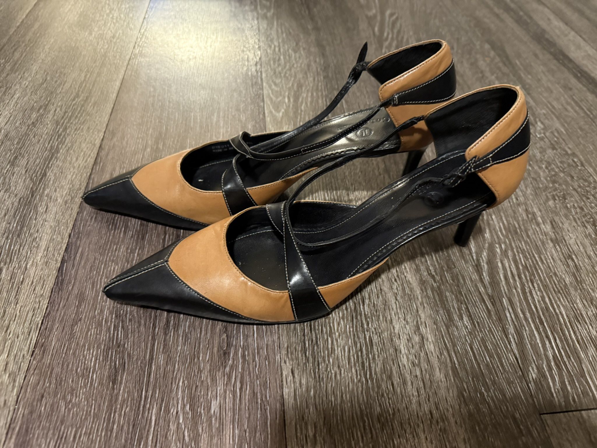 Cole Haan Women’s Size 9.5 Tan & Black Slip-On Heels with Strap Comfort Pumps