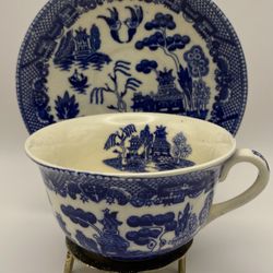 Vintage Blue Willow Cup and Saucer Made in Occupied Japan Crazed Due to Age Otherwise No Damage  